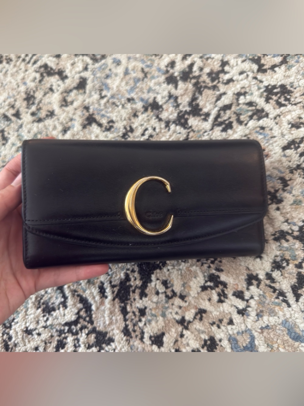 Chloe Black Leather Wallet with Gold 'C' Emblem
